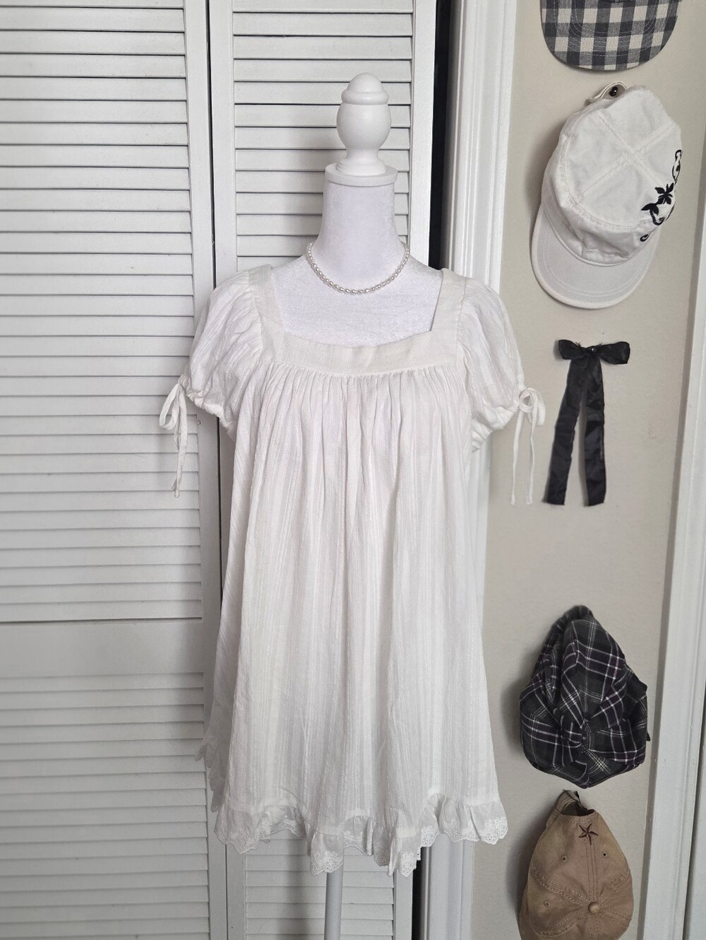 Cider White Square Neck Puff Sleeve Cotton Tunic
